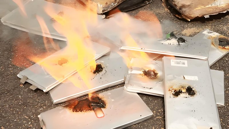 Controlled battery combustion test in a safety chamber
