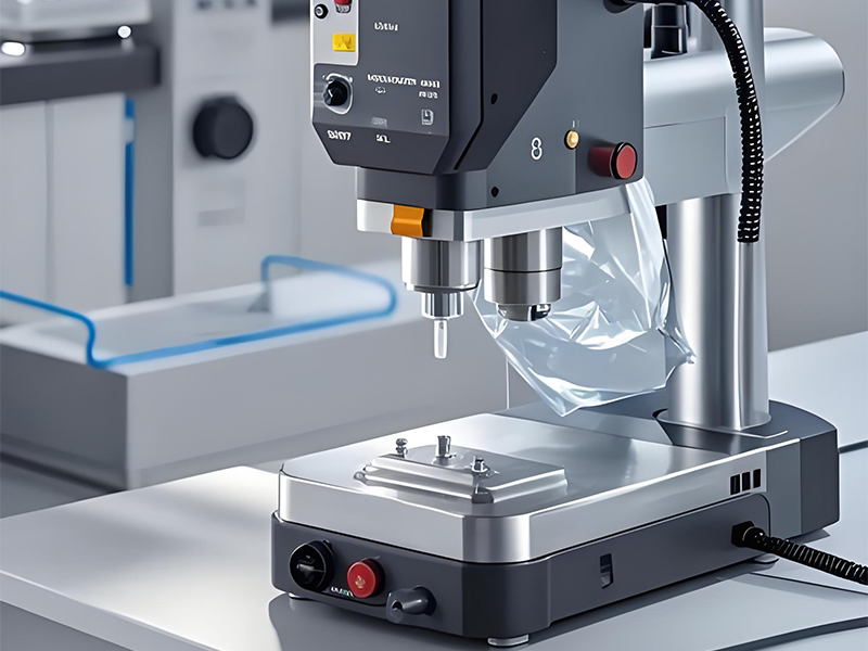 Ultrasonic spot welding machine in operation for lithium ion battery manufacturing